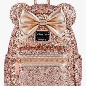 Loungefly Rose Gold Sequin Backpack with Metallic Bow
